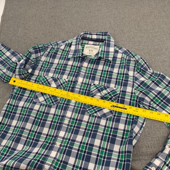 Men's Plaid Aeropostale Button Down Shirt Medium Long Sleeve 100% Cotton Green B - Picture 9 of 15